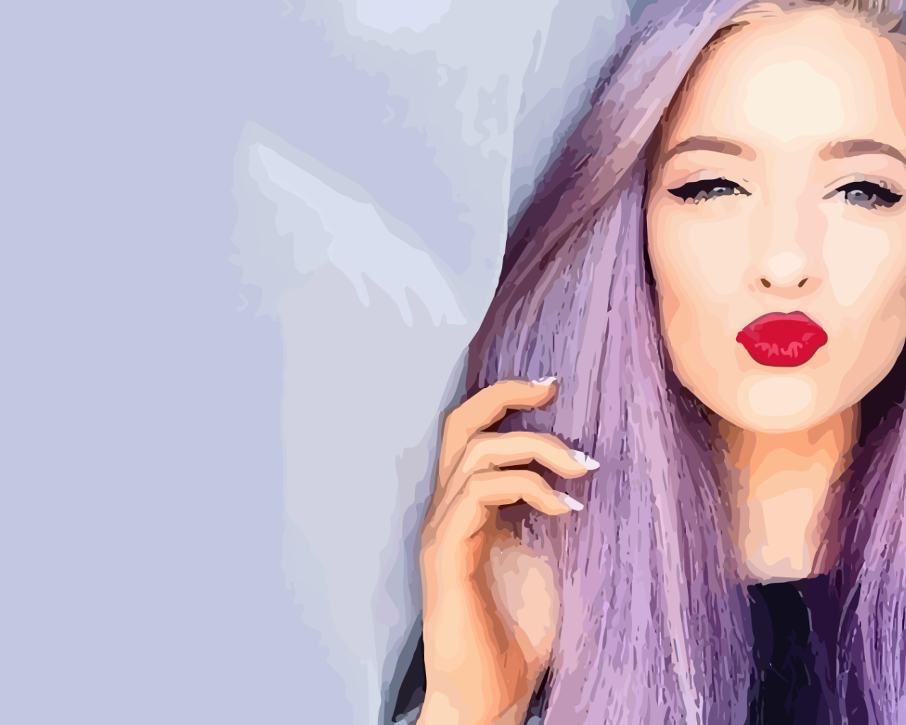 Девушка с фиолетовыми волосами, рисунок