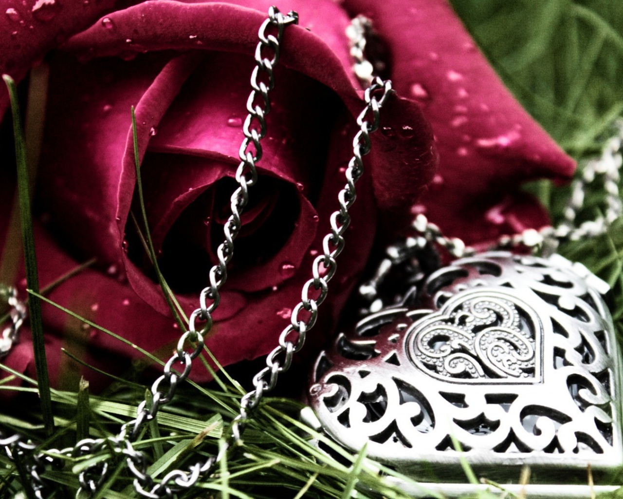 Роза и кулон в форме сердца