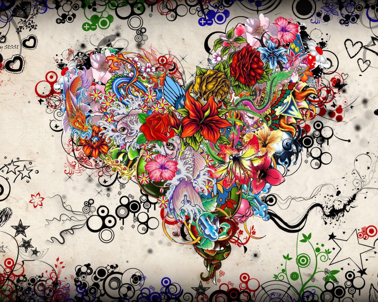 Орнамент из цветов в форме сердца