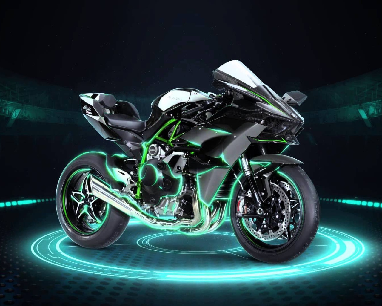 Неоновый мотоцикл Кавасаки
