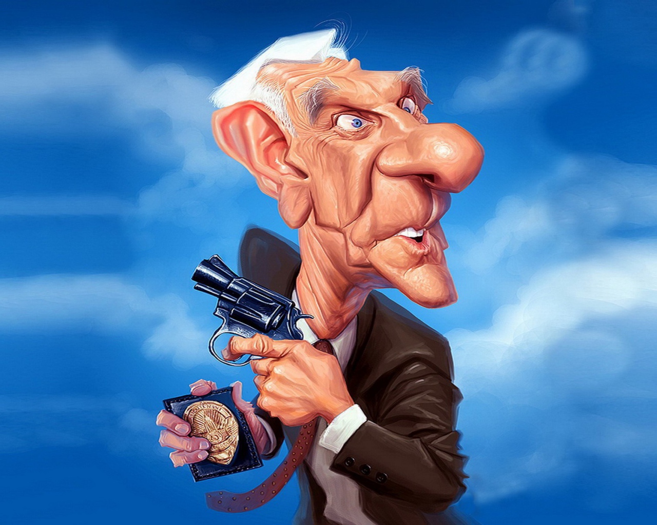 Карикатура на актера Лесли Нильсена