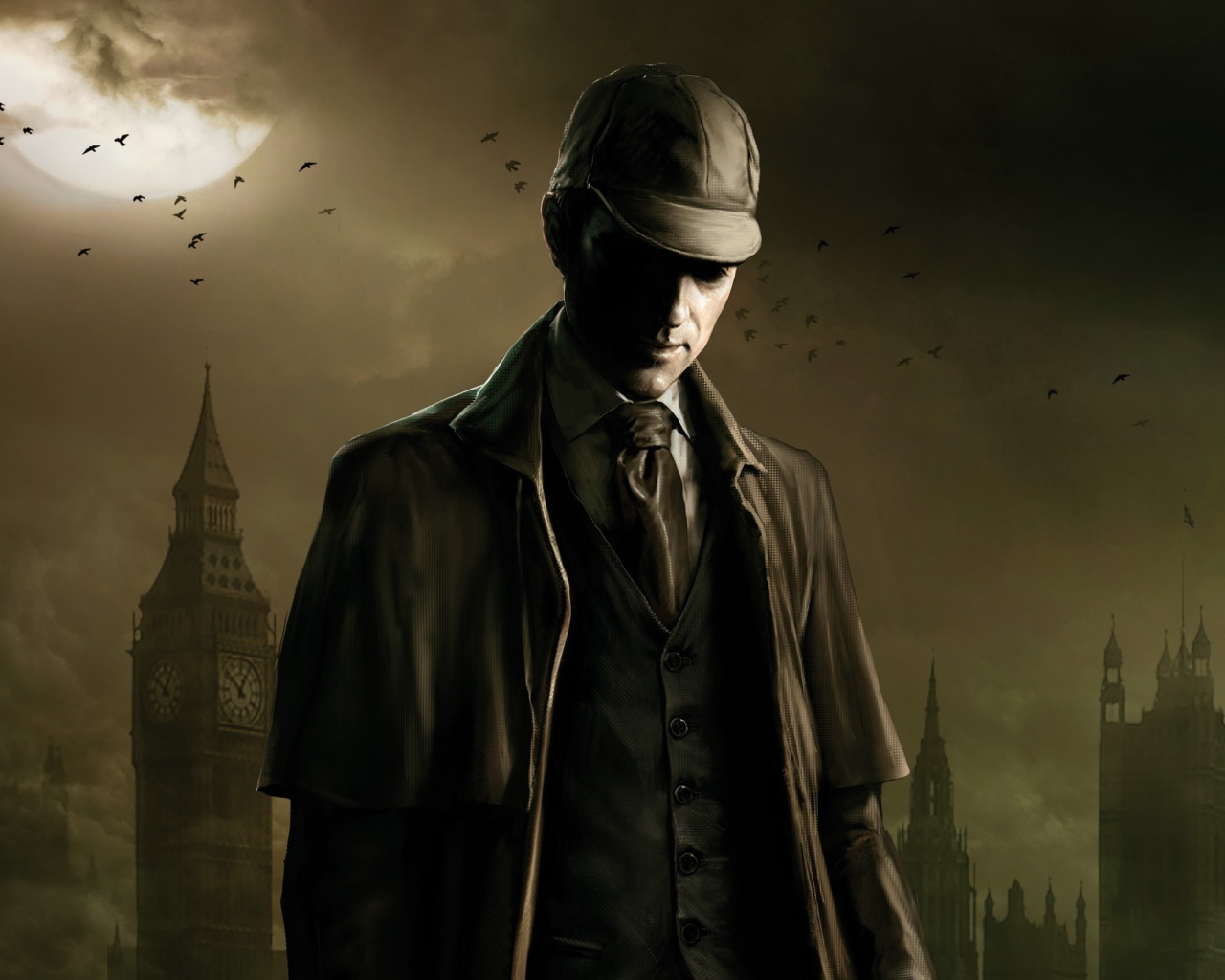 Шерлок Холмс на фоне мрачного Лондона
