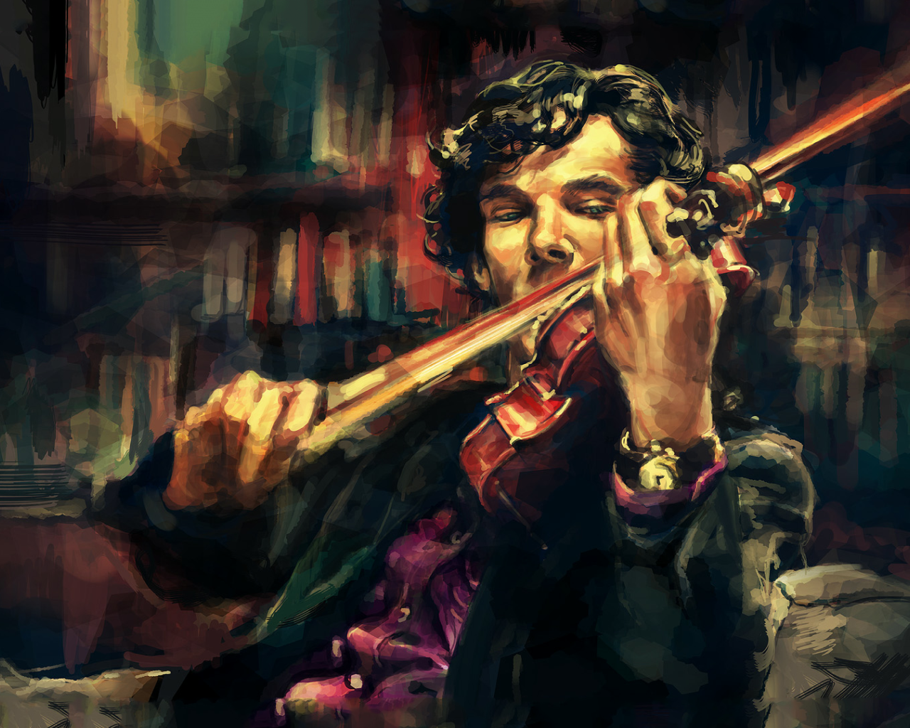 Шерлок играет на скрипке, арт