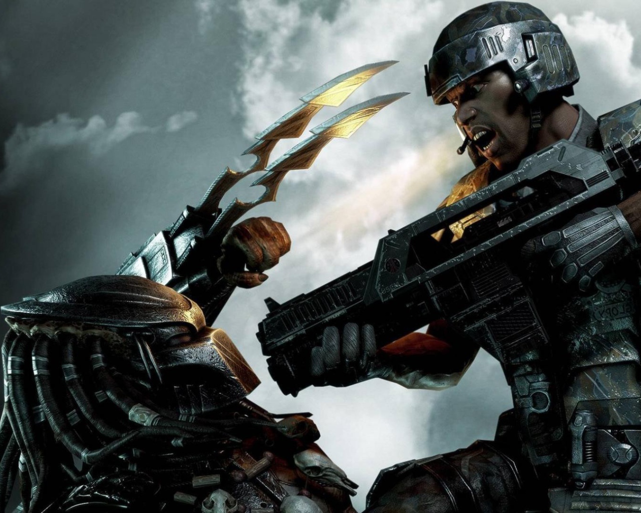 Солдат убивает пришельца из фильма Хищник