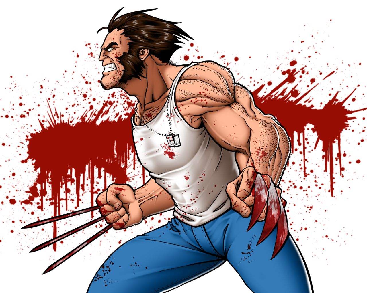 Росомаха на фоне пятен крови, арт