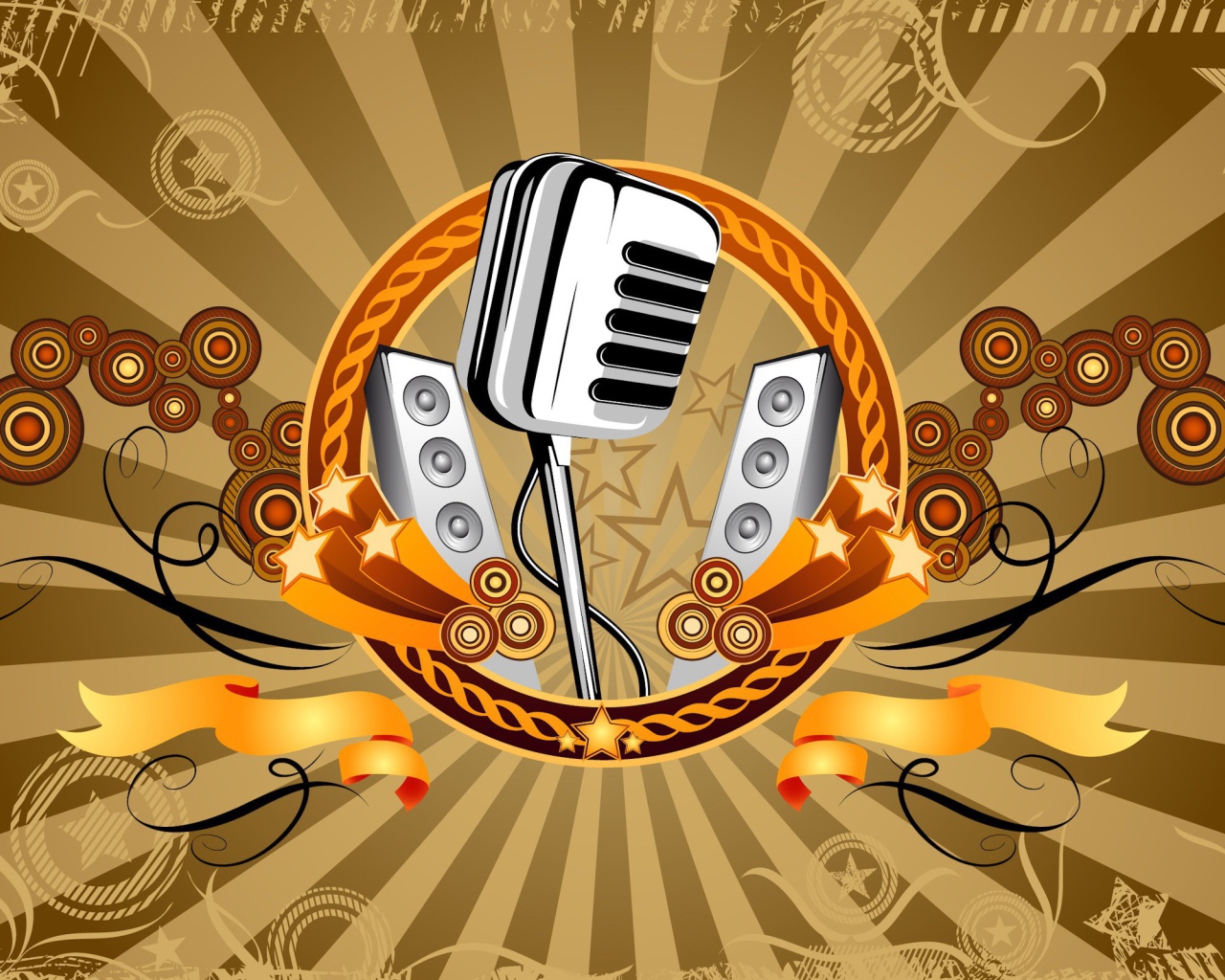 Аудио колонки и студийный микрофон