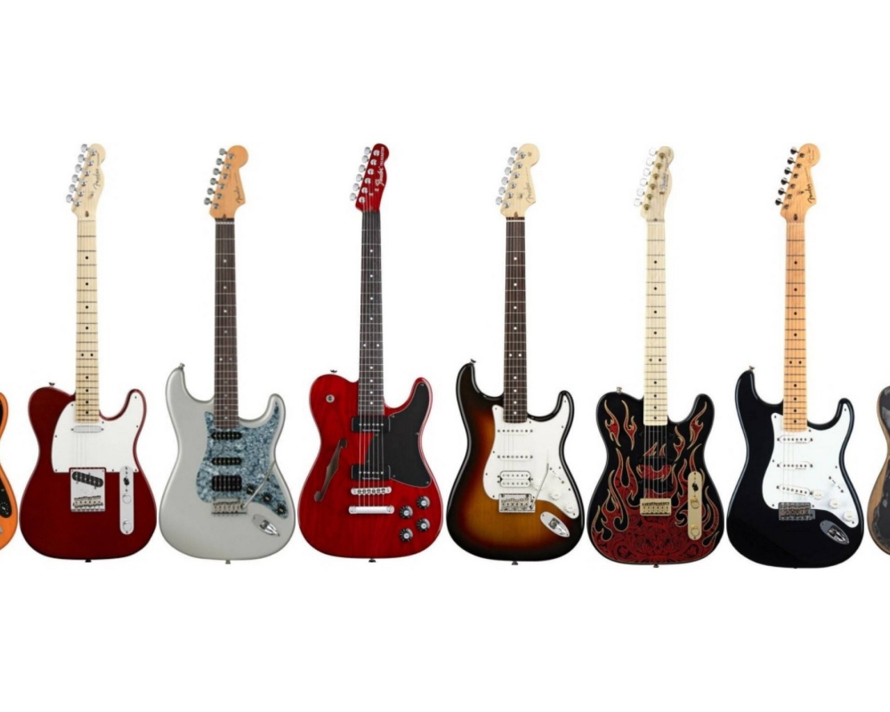 Разные гитары на белом фоне