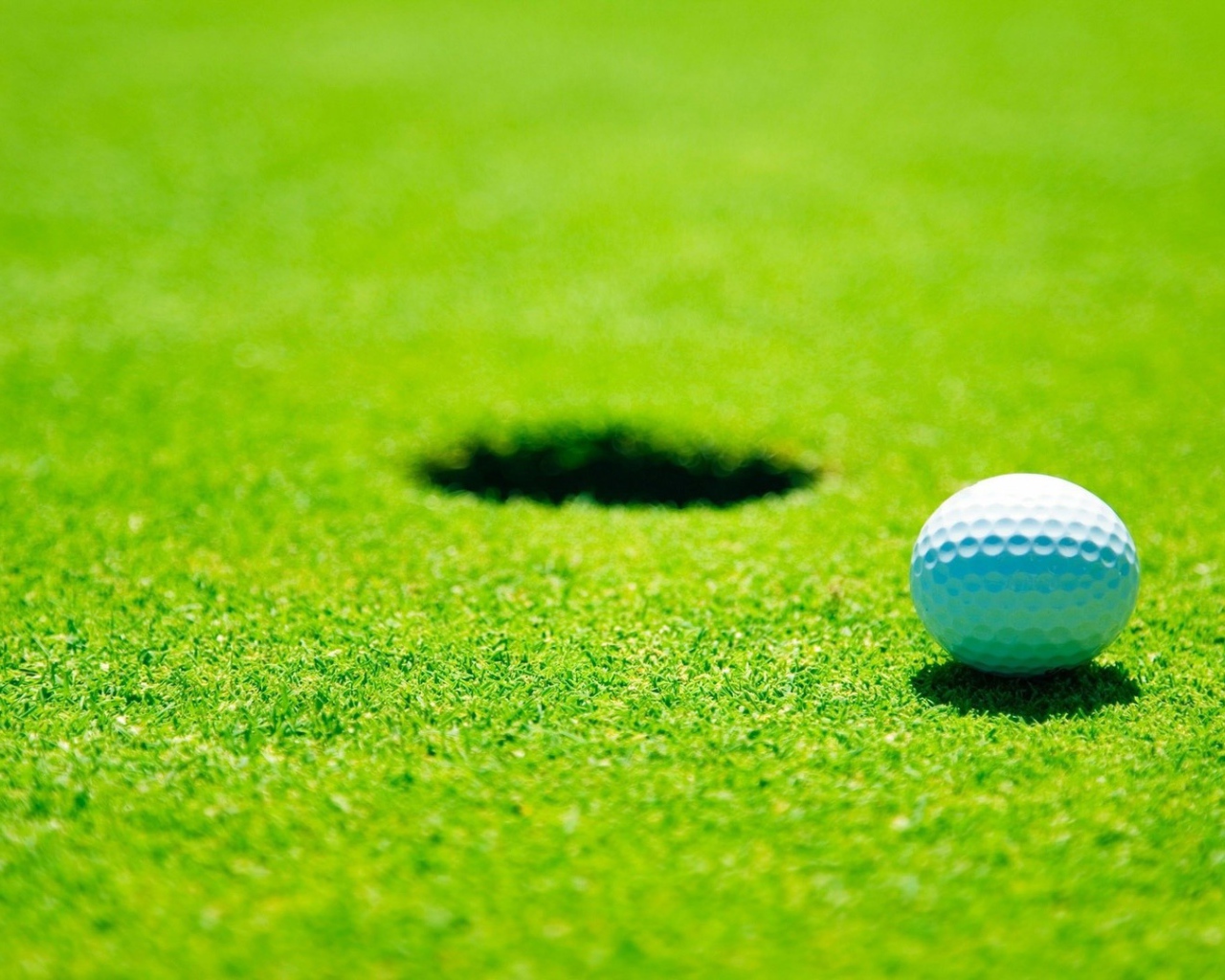Белый мяч для гольфа у лунки