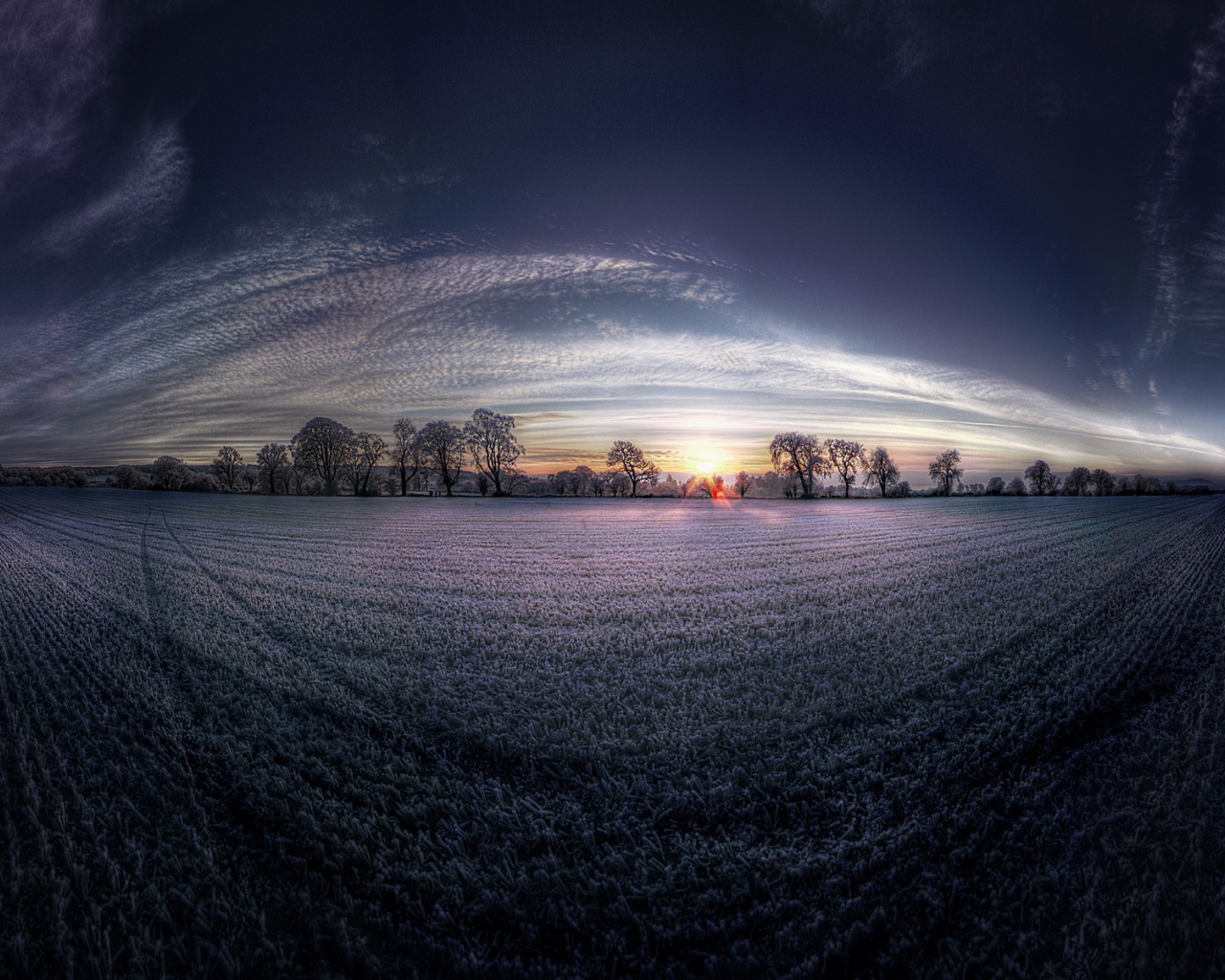 Зимний рассвет, линза рыбий глаз