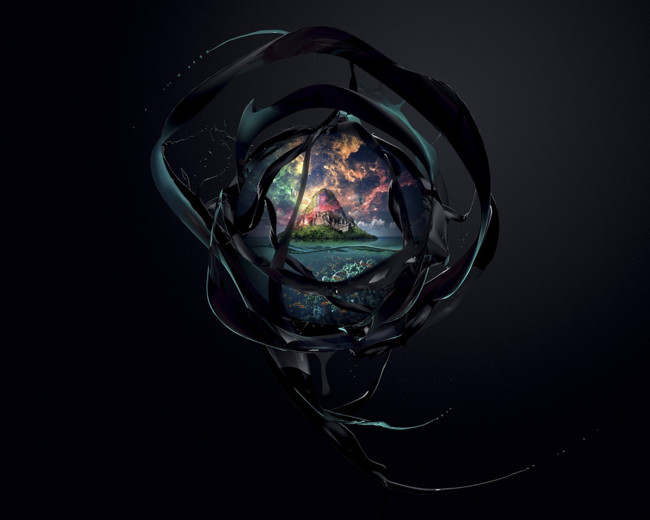 Остров на черном фоне