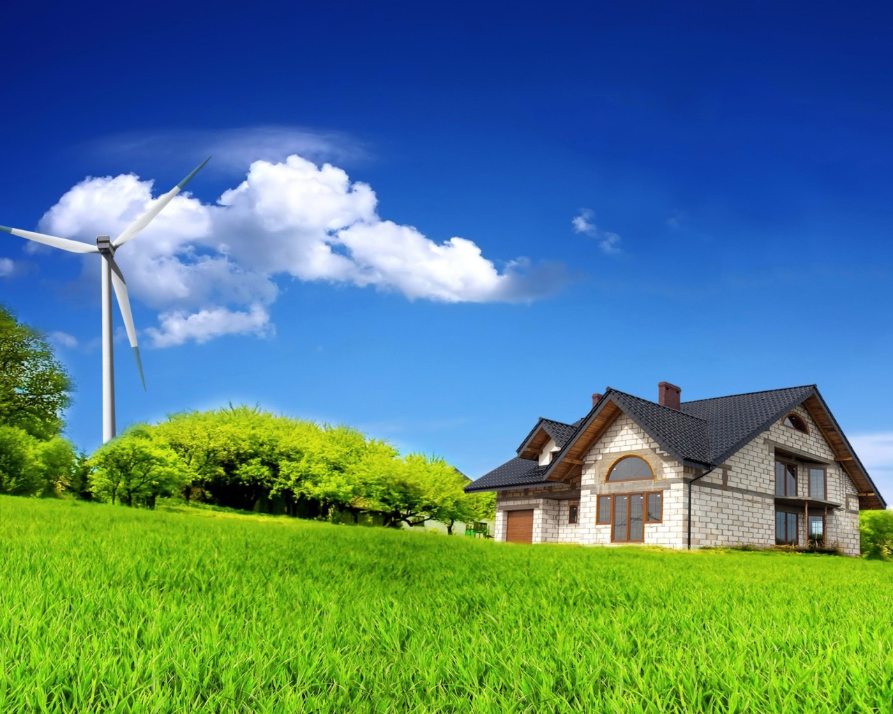 Ветряк у дома в поле