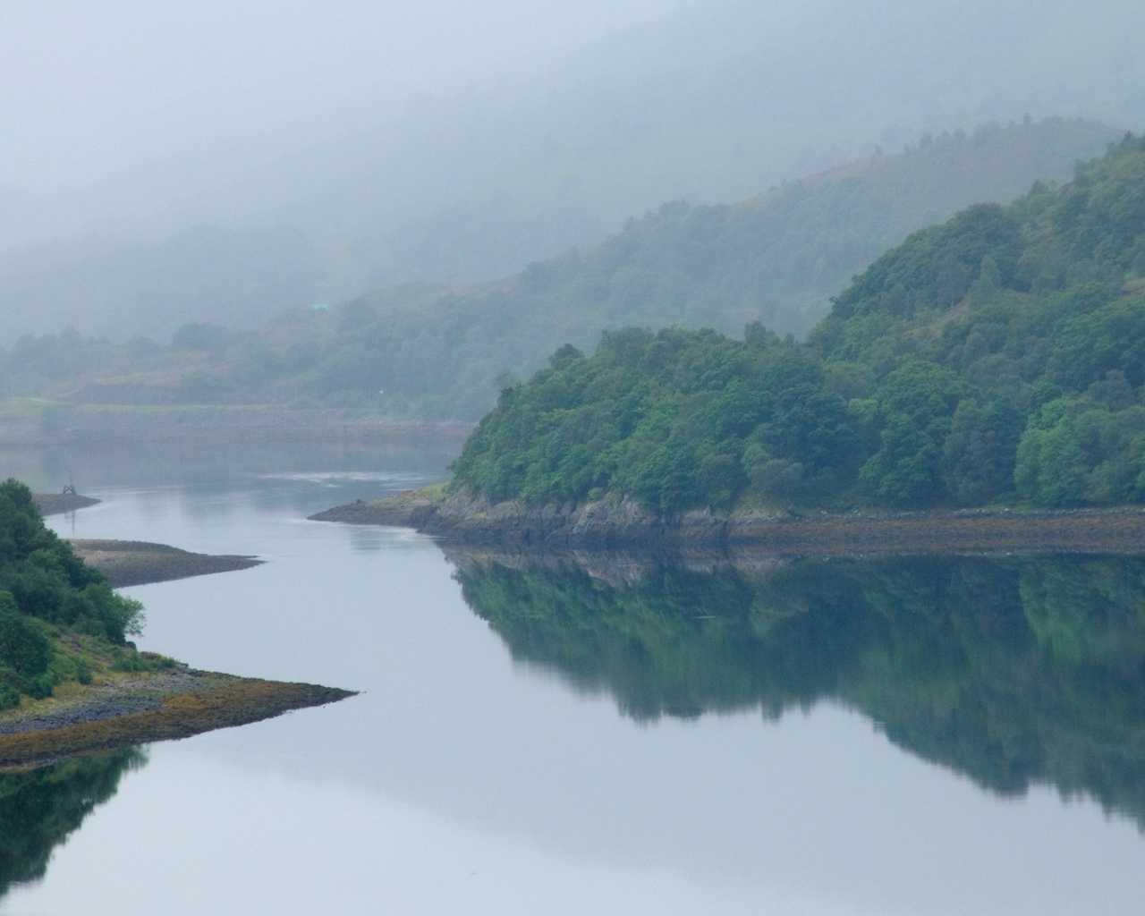 Извилистая река посреди поросших деревьями берегов