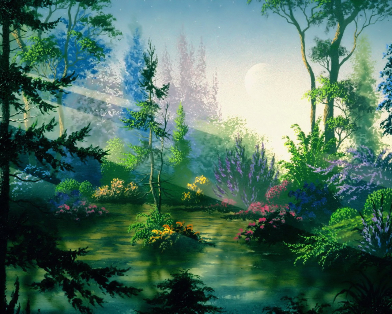 Весенние лучи солнца над рекой