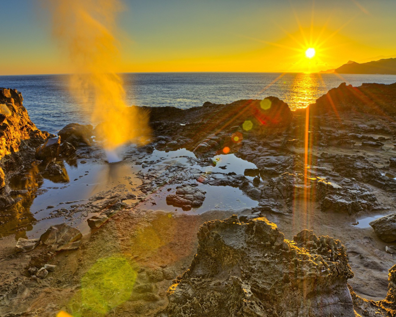 Закат на берегу моря, фото HDR