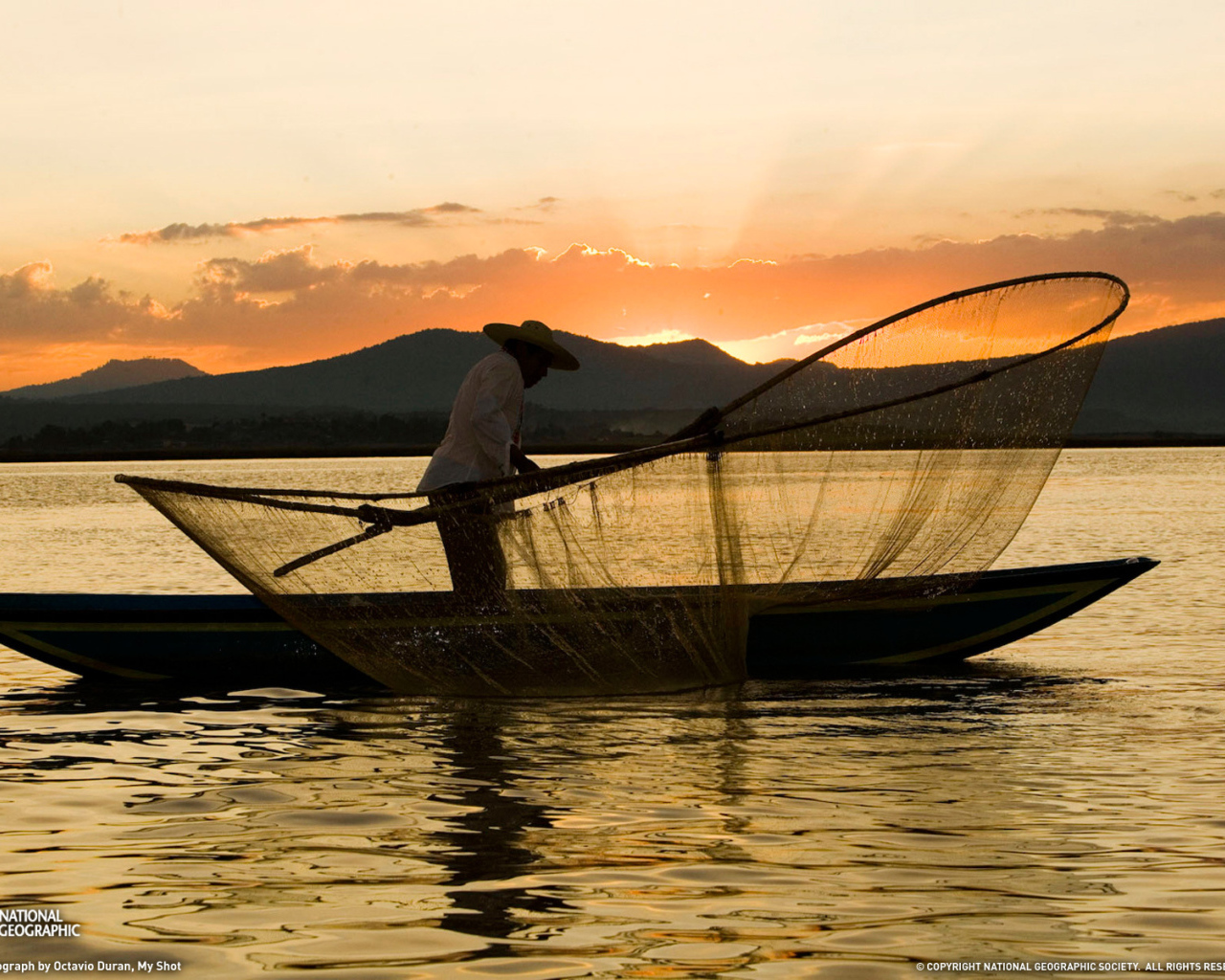 Рыбак закидывает сеть