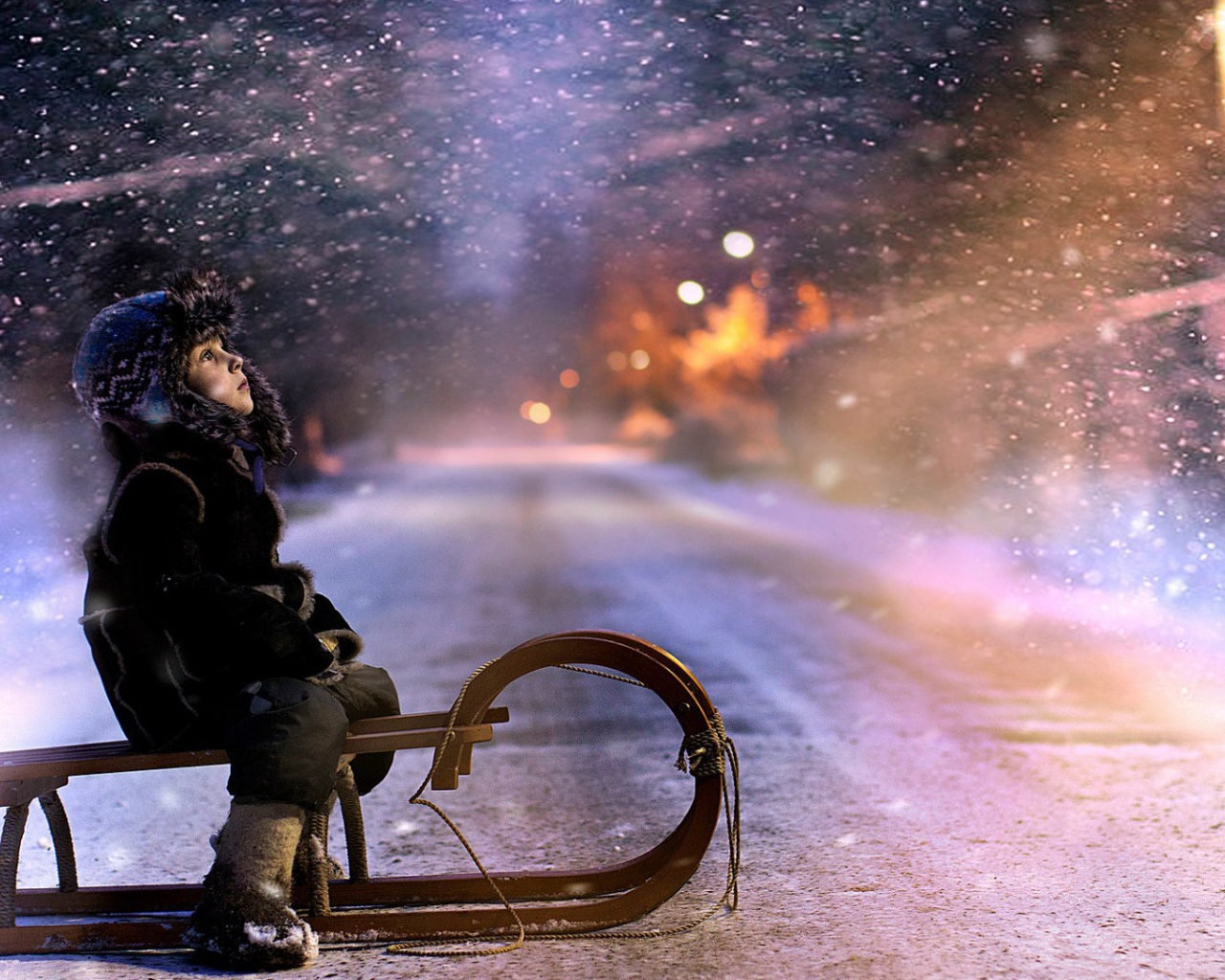 Мальчик катается на санках