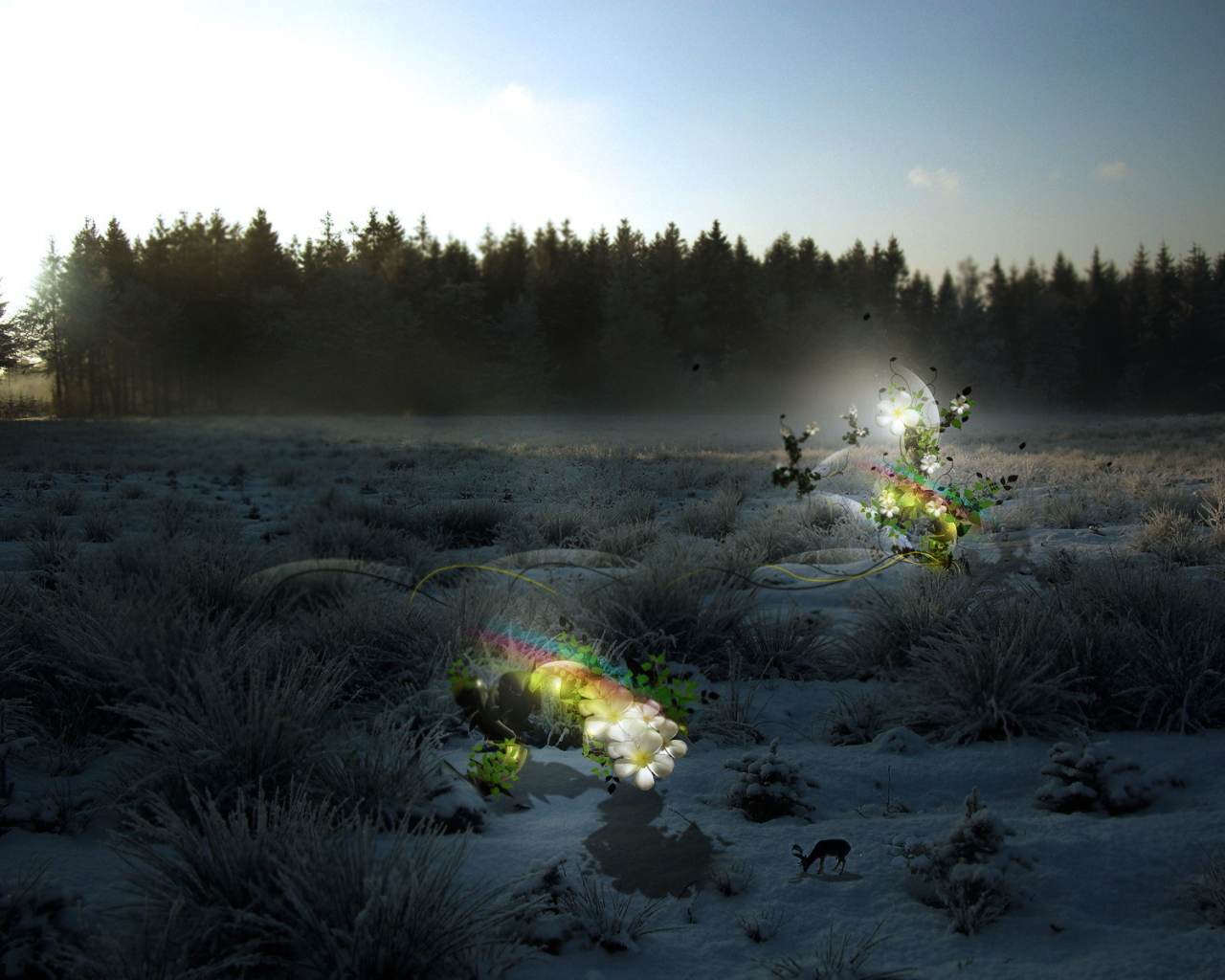 Цветы на зимнем пейзаже
