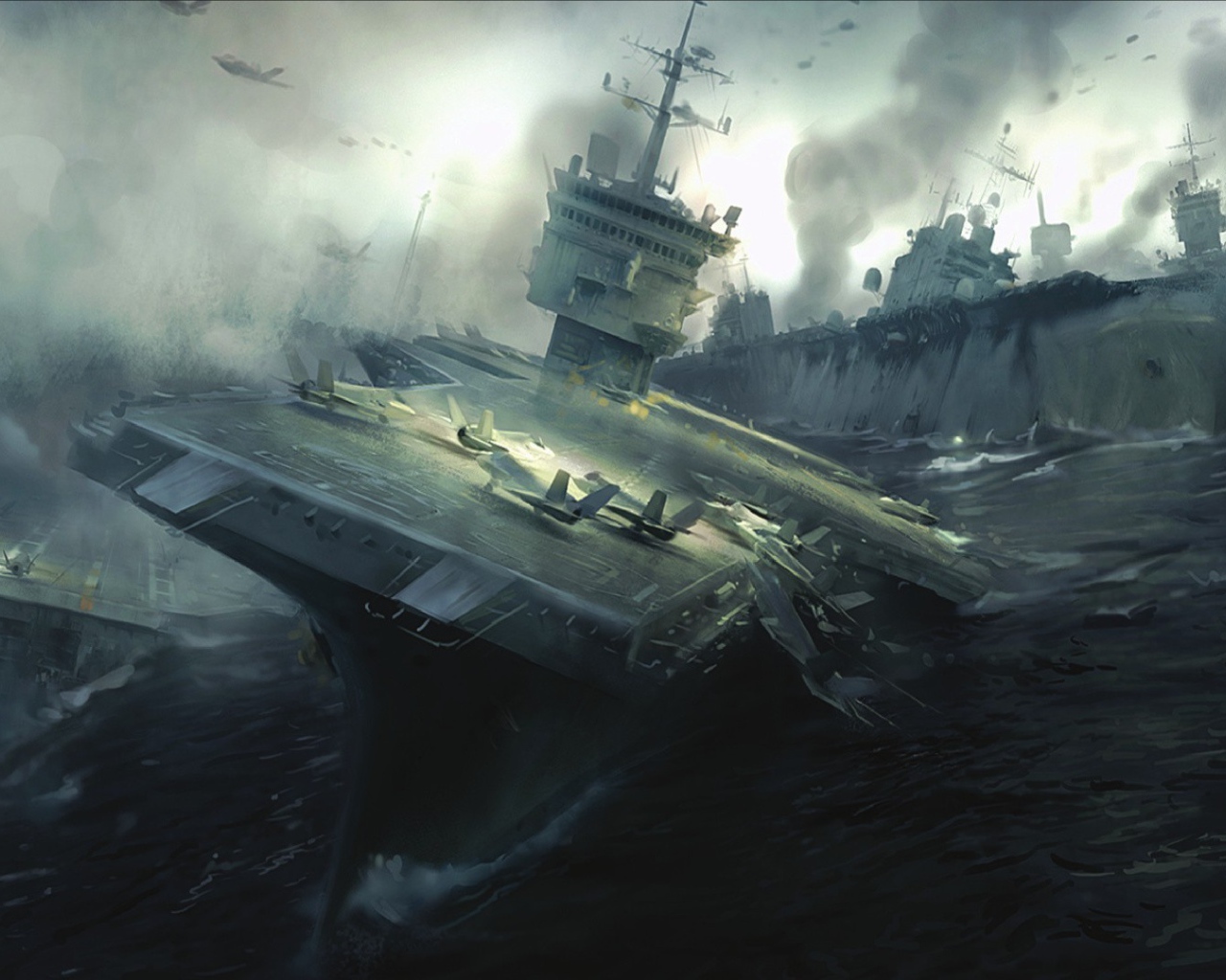 Авианосцы гибнут во время сражения