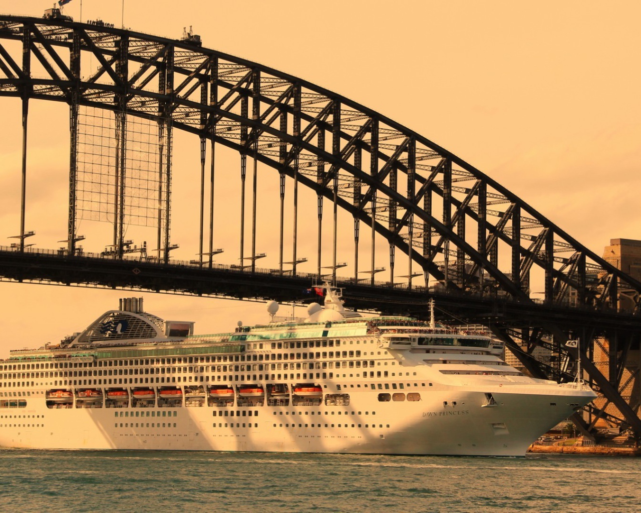 Круизный лайнер под мостом