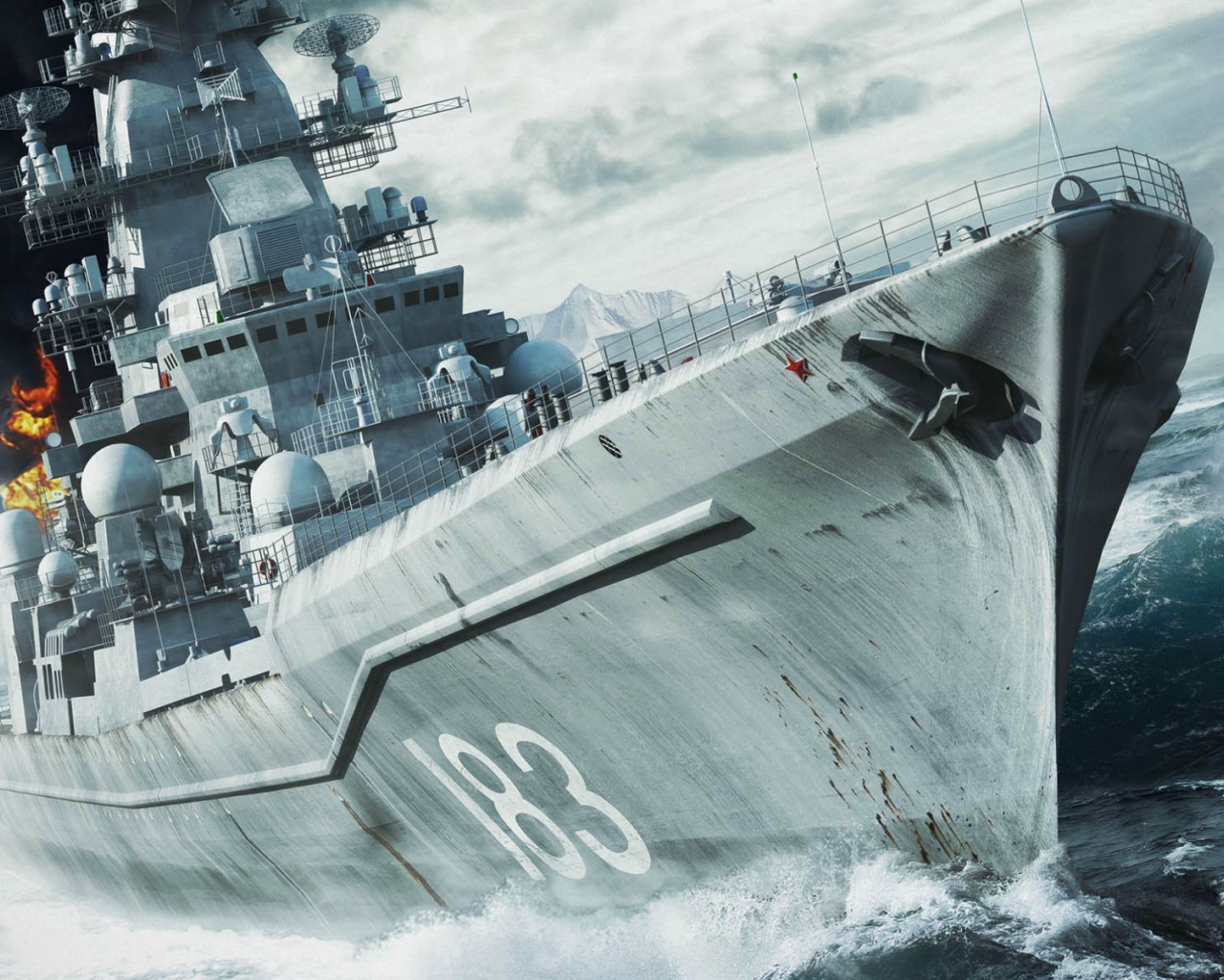 Крен горящего военного корабля