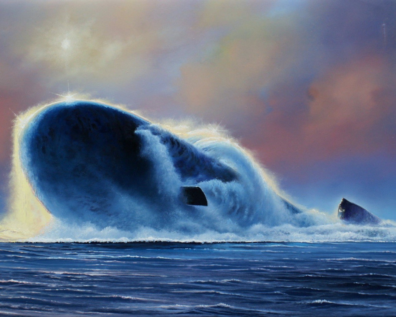 Подводная лодка поднимается на поверхность