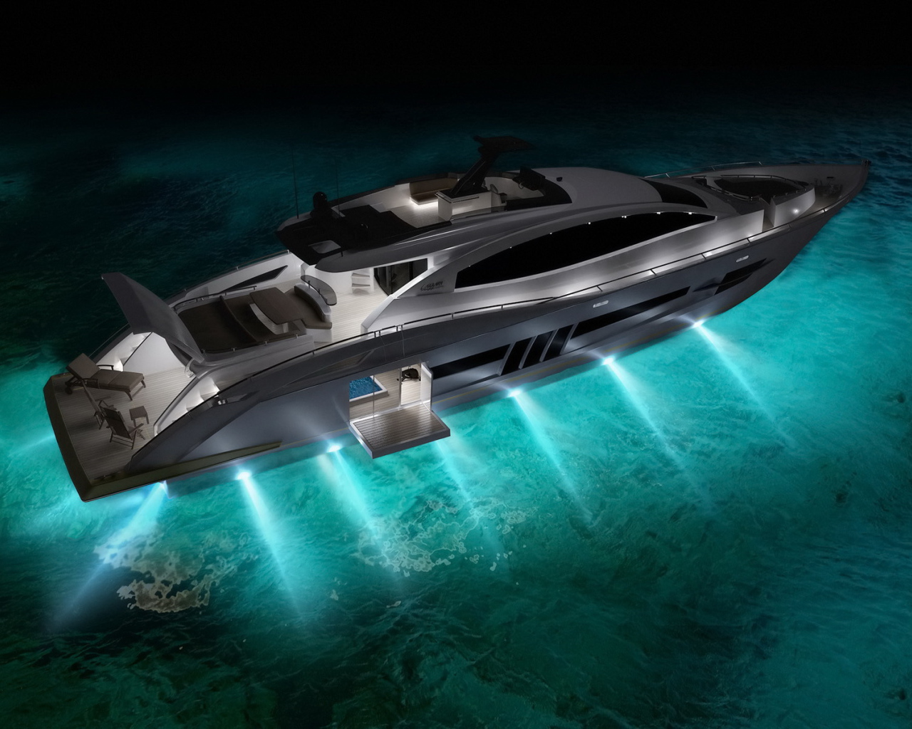 Яхта освещает дно моря