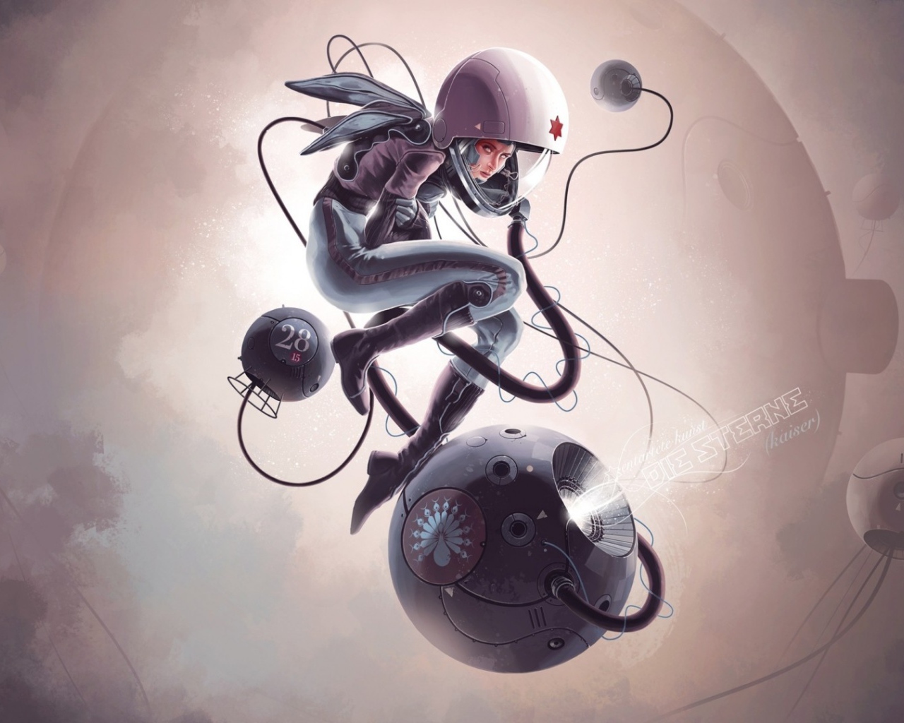 Астронавт с приборами в космосе