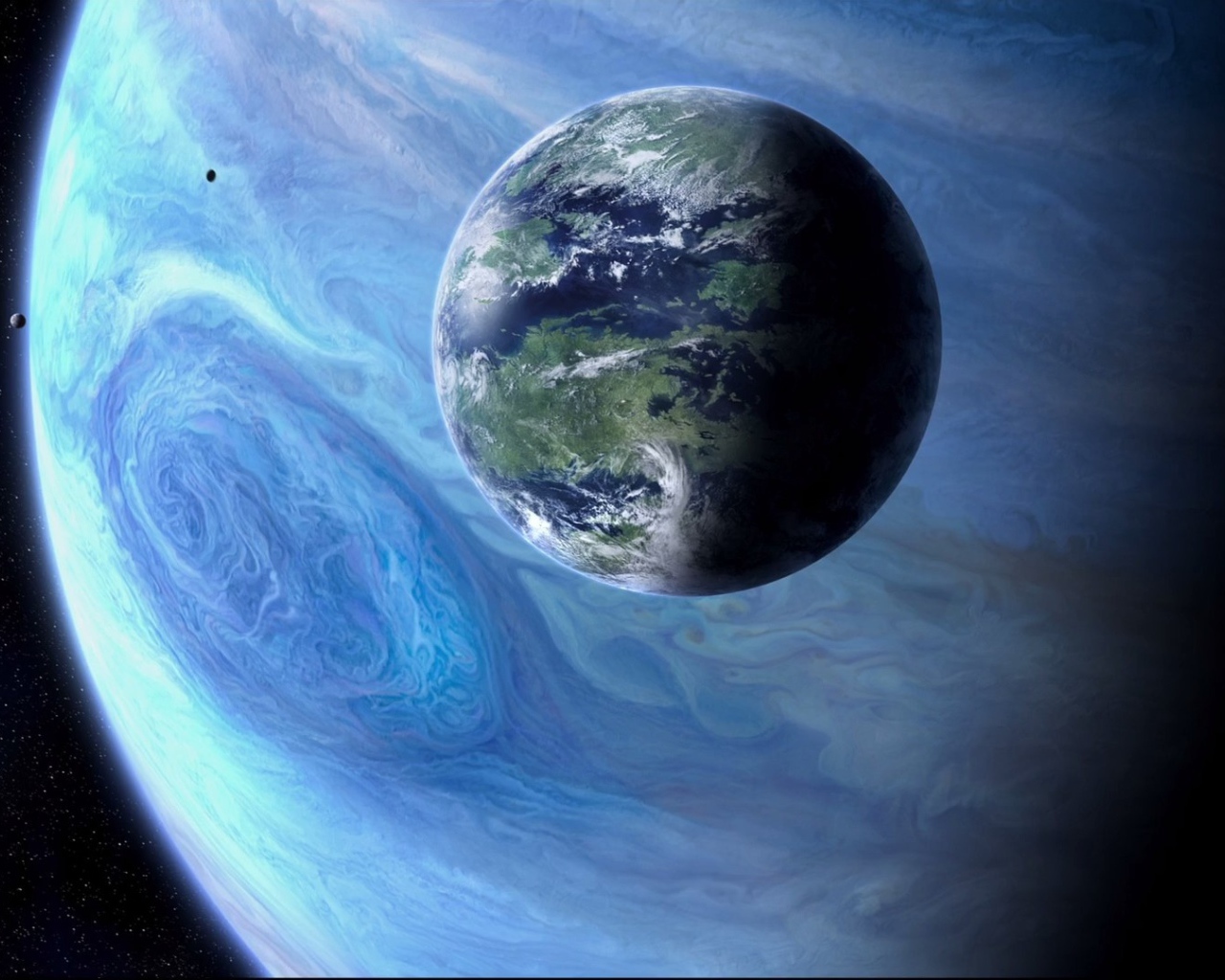 Земля на фоне голубого Юпитера