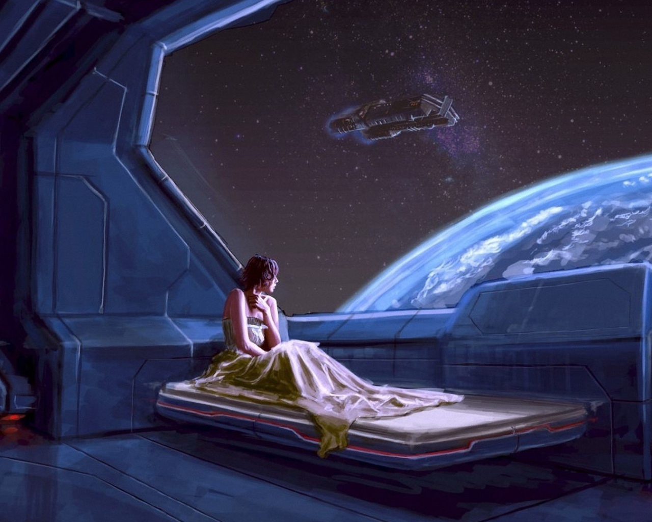 Девушка на космической станции