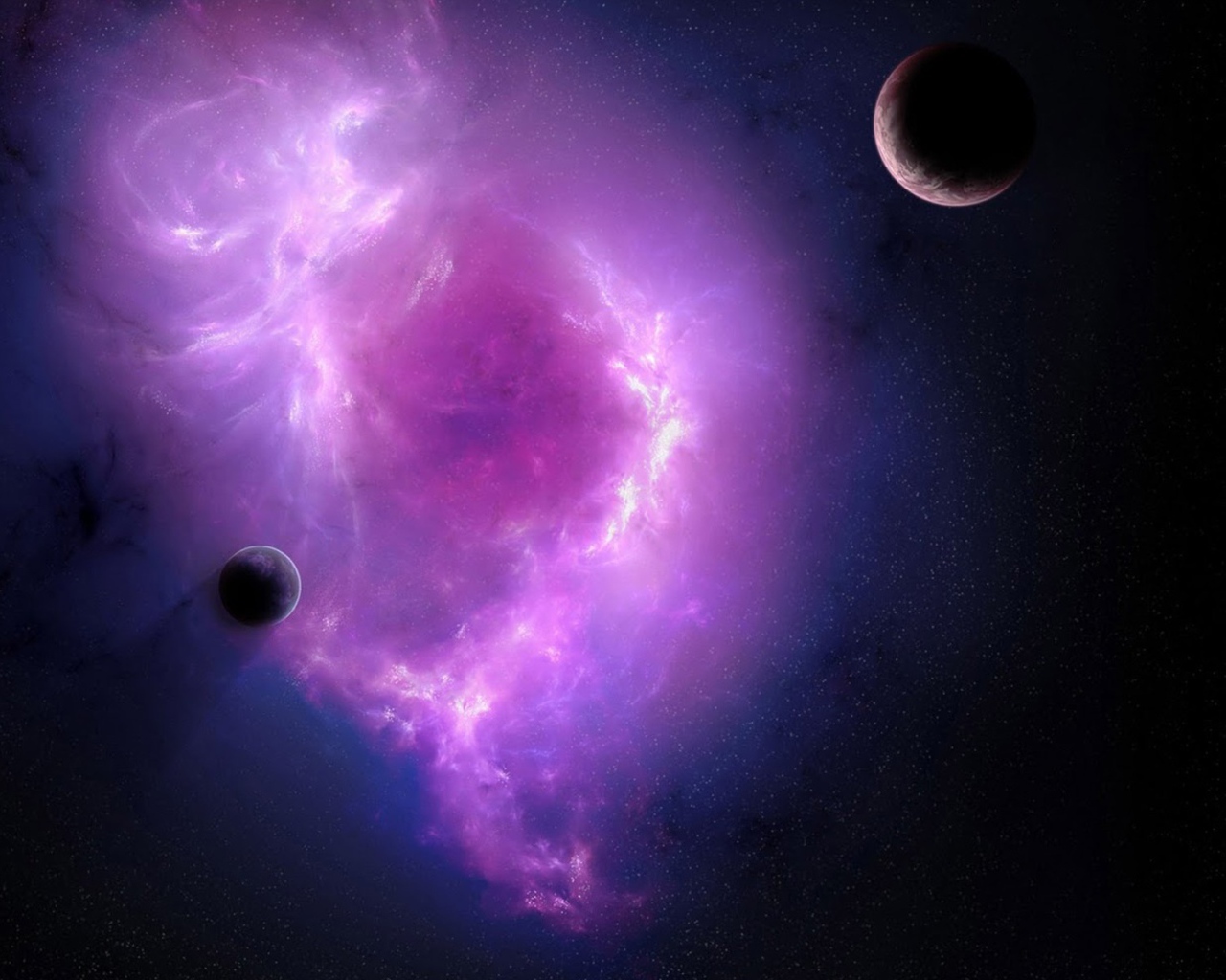 Луны на фоне фиолетовой галактики