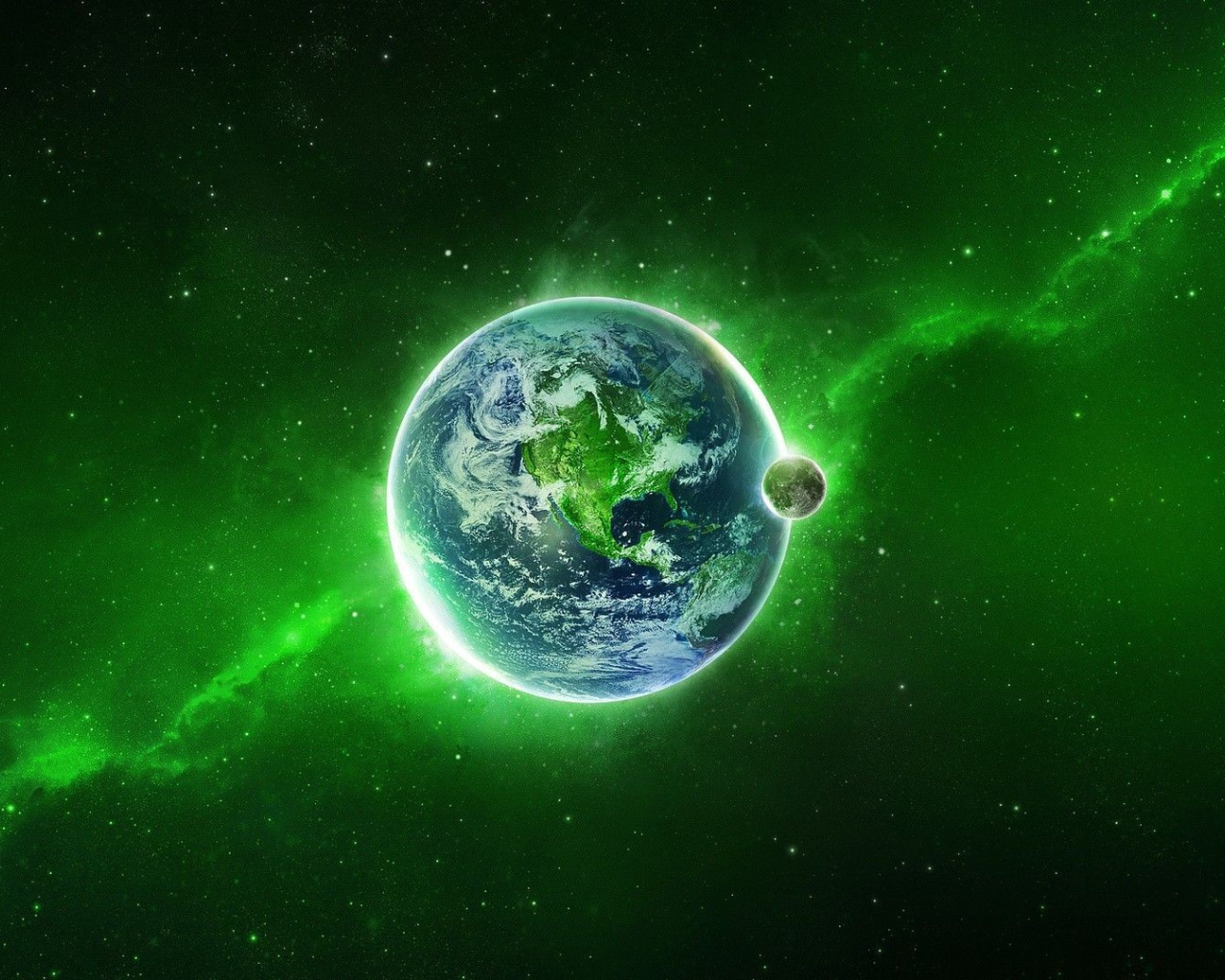 Наша планета в зеленой туманности