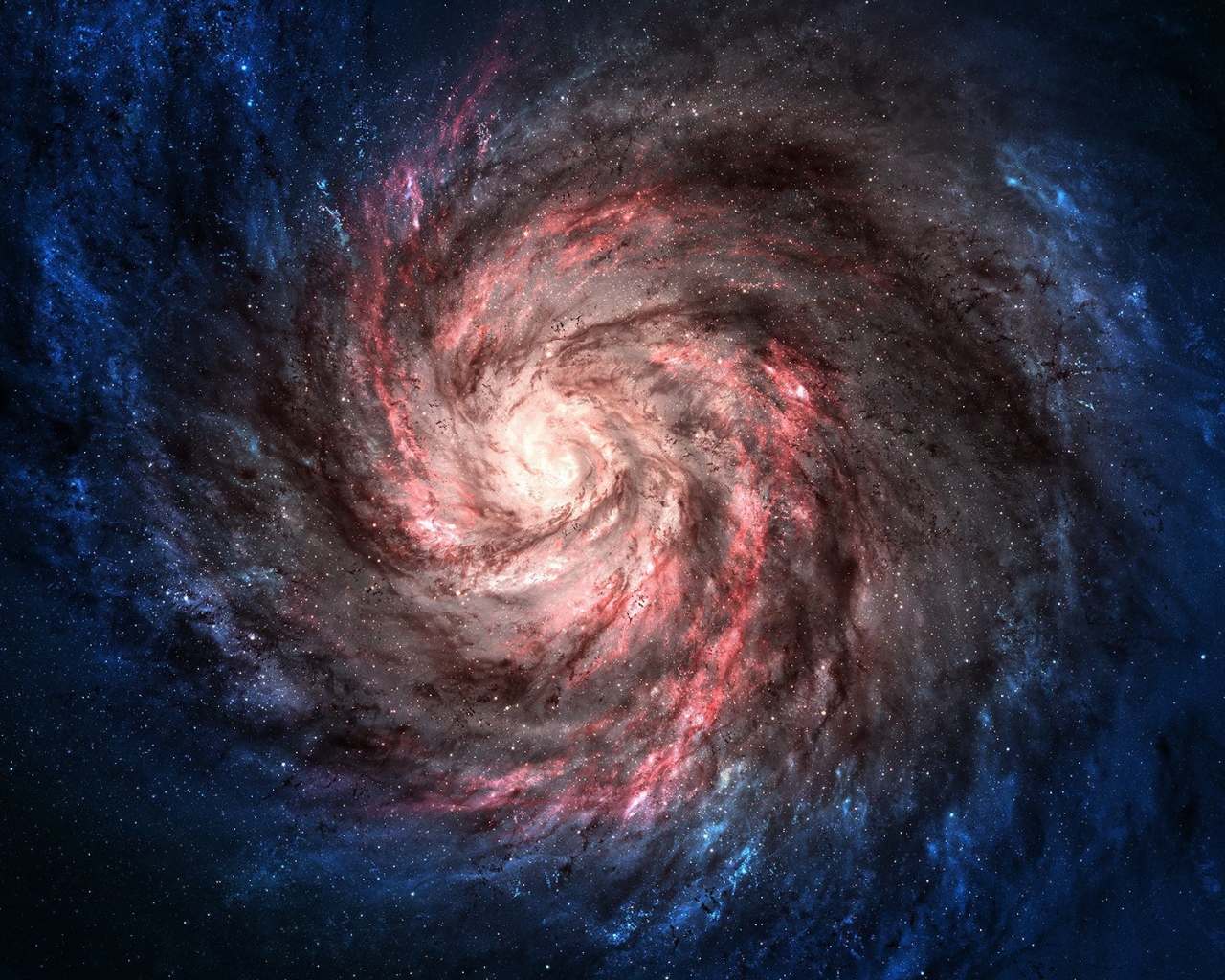 Розовая спиральная галактика с голубыми краями