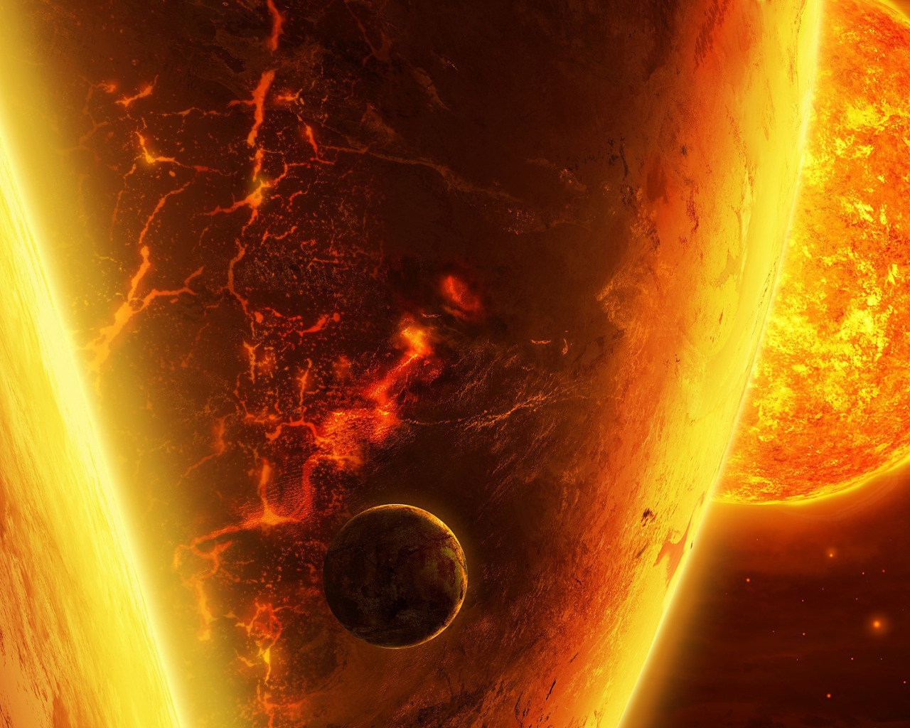 Планета на фоне нескольких солнц