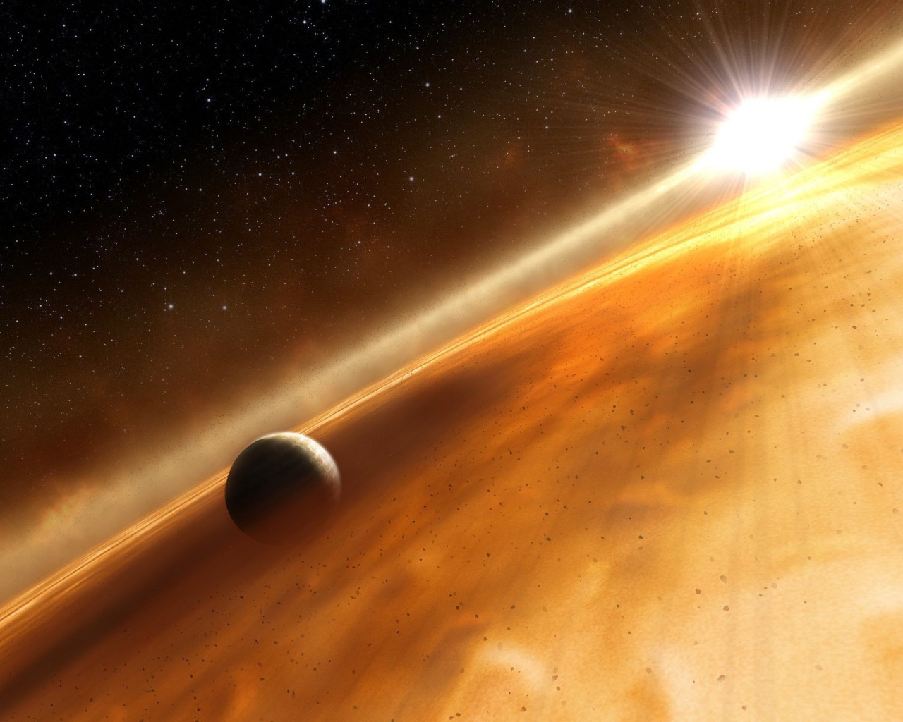 Планета пробивается сквозь туманность