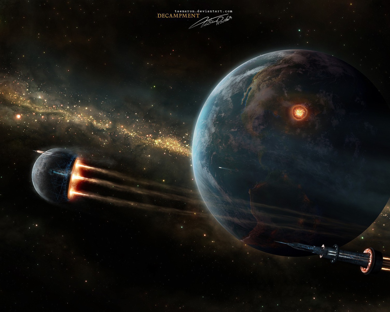 Космическая сфера на фоне планеты