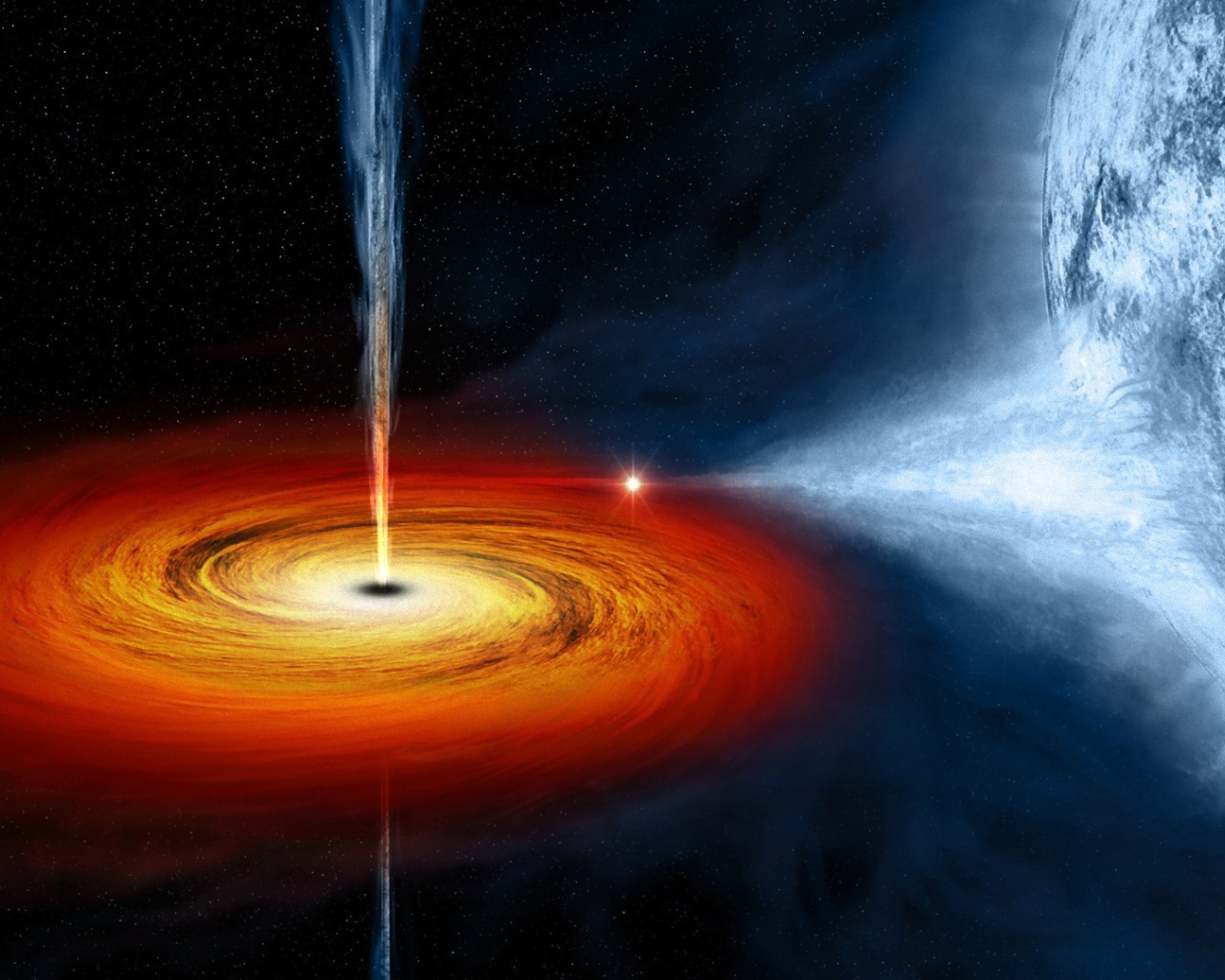 Черная дыра затягивает в себя голубой гигант