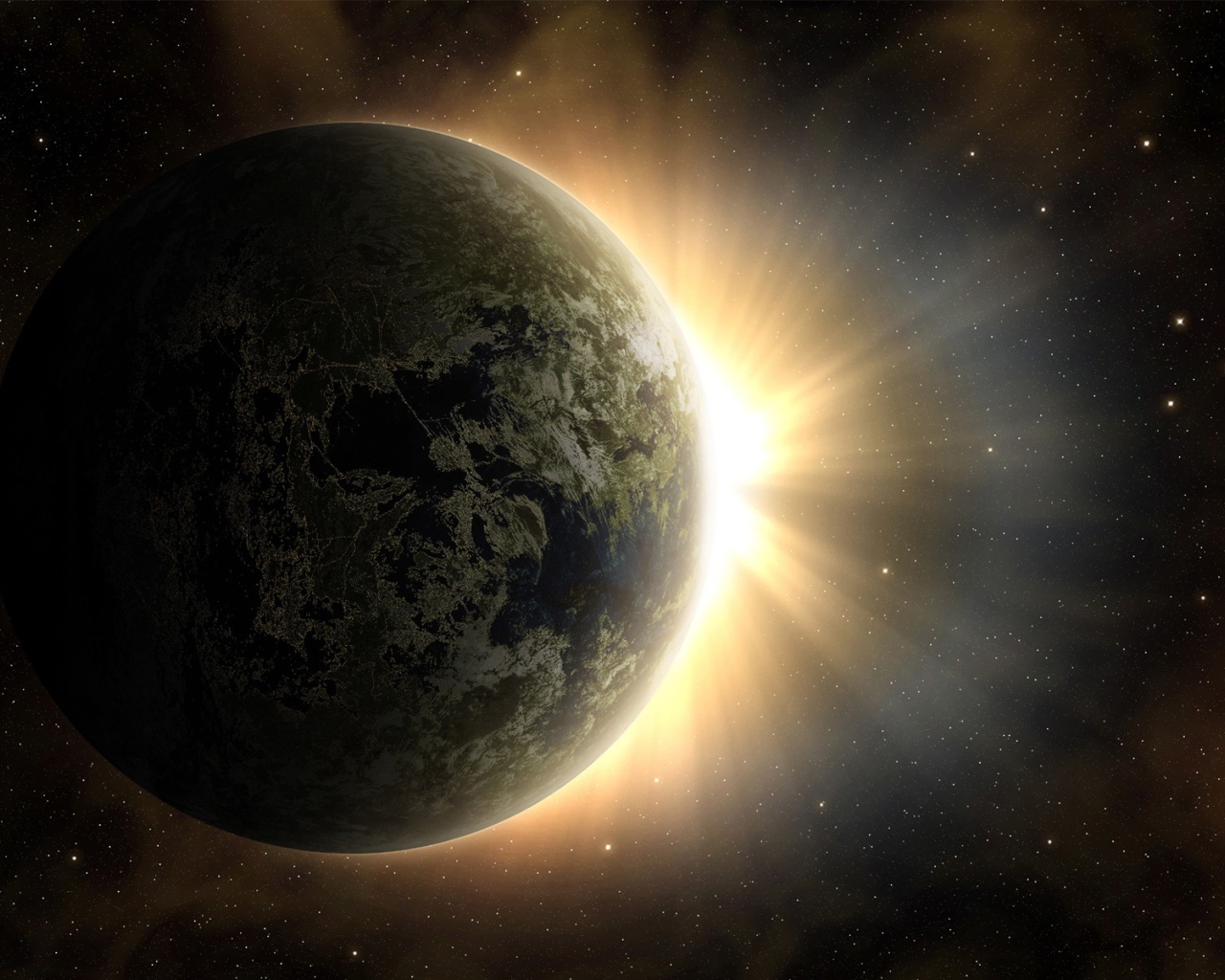 Яркое сияние позади планеты
