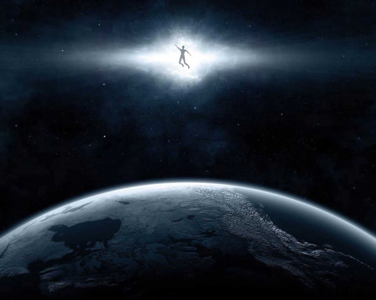 Человек в луче над планетой