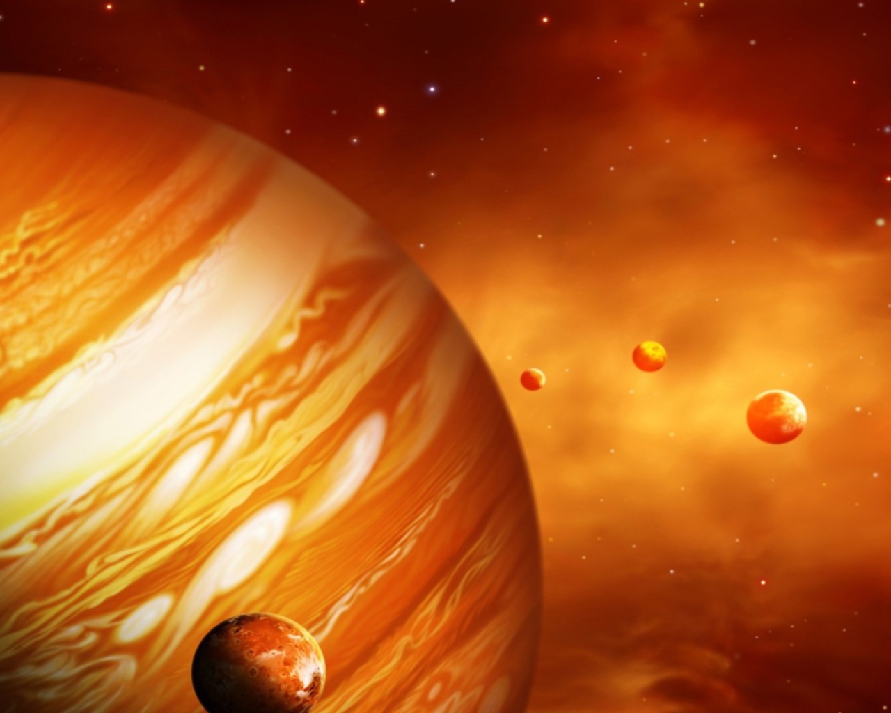 Планета Юпитер со спутниками