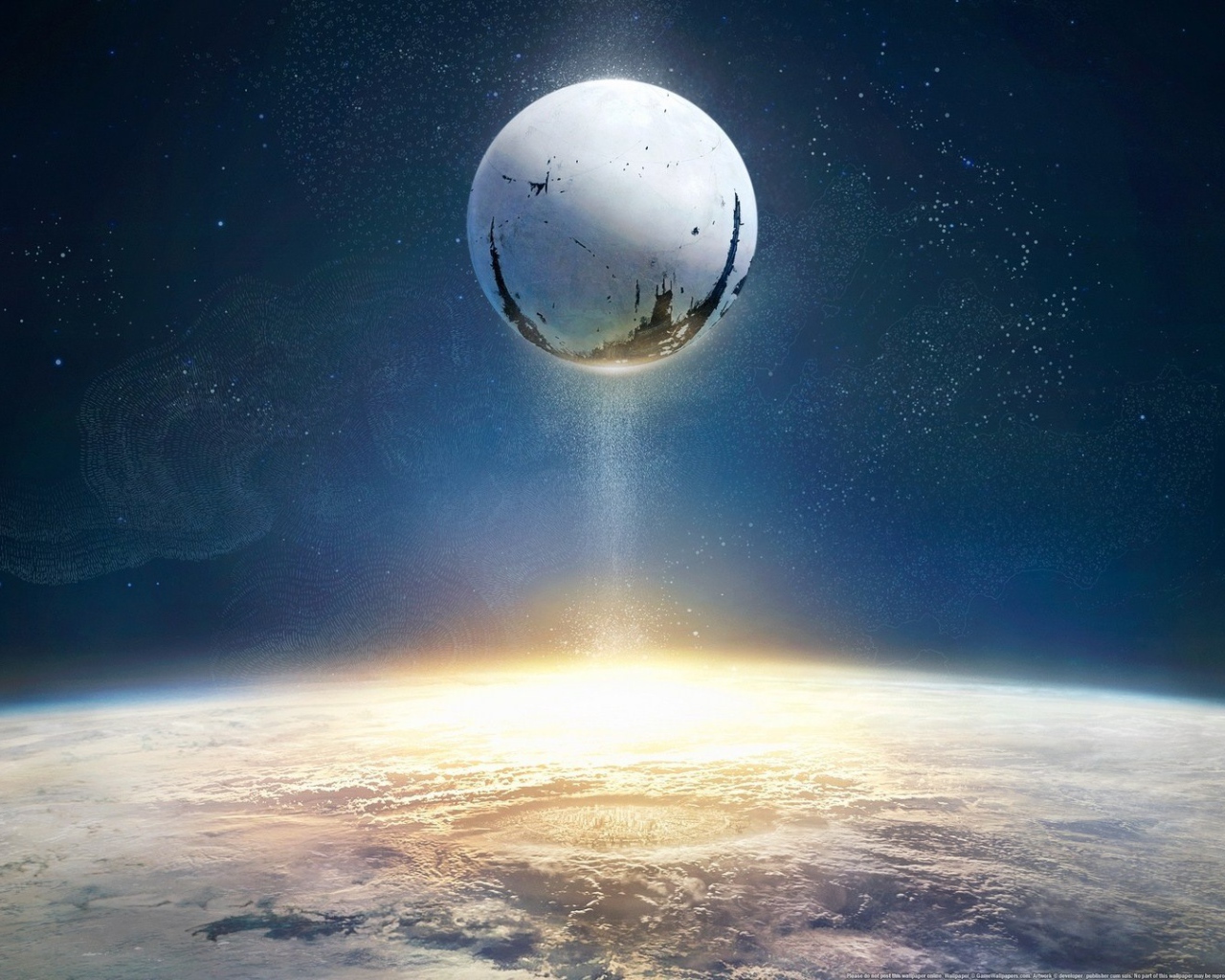 Белый спутник над планетой