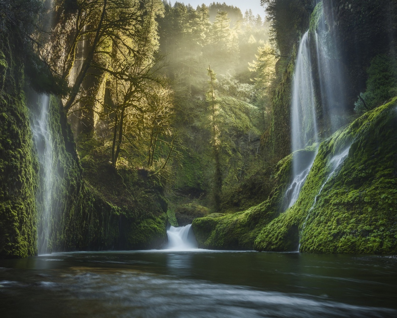 Водопады среди зелени в Орегоне