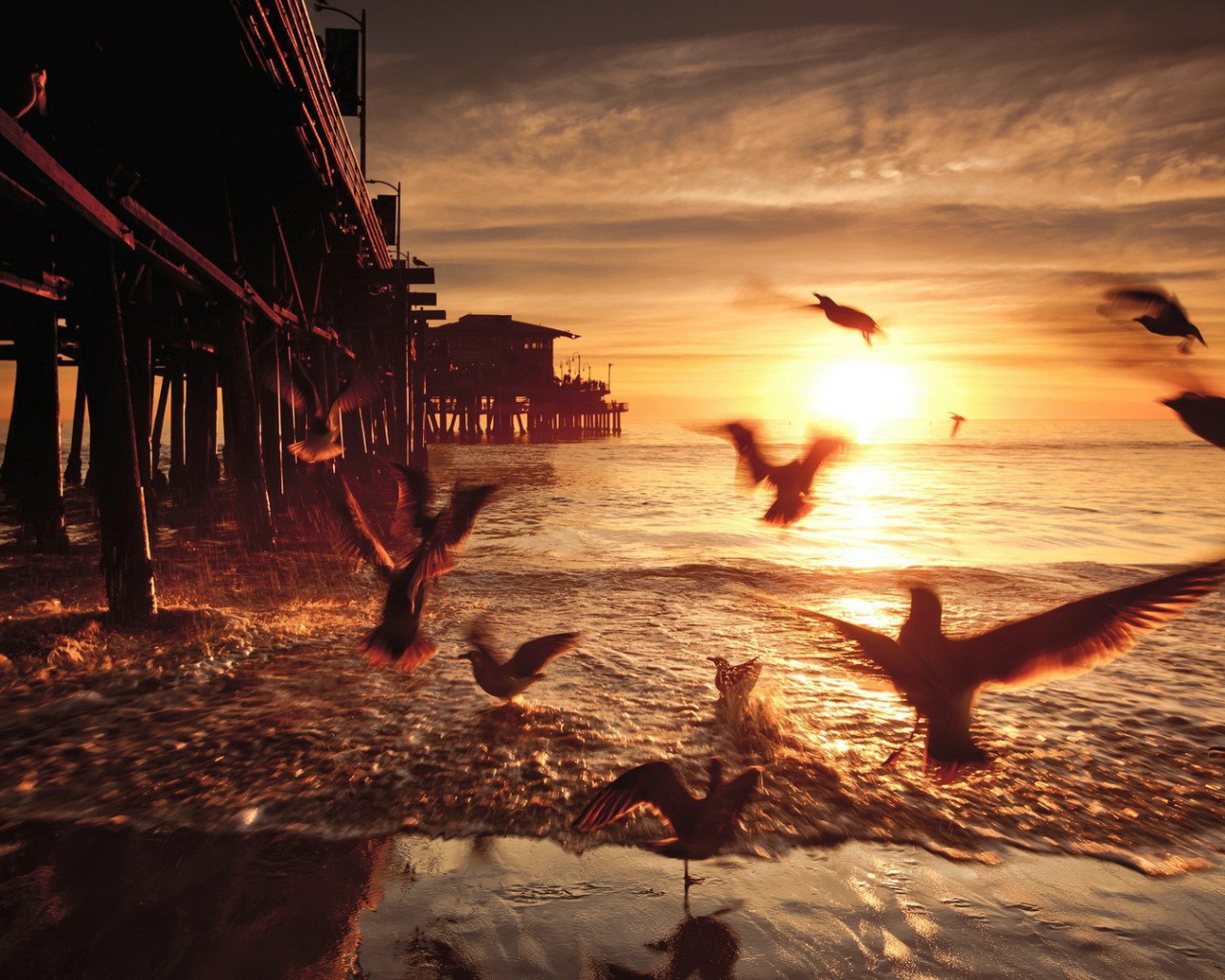 Закат в Санта-Монике. Калифорния, США