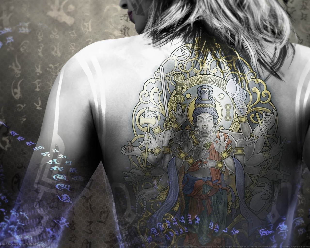 Татуировка Будды на спине у девушки