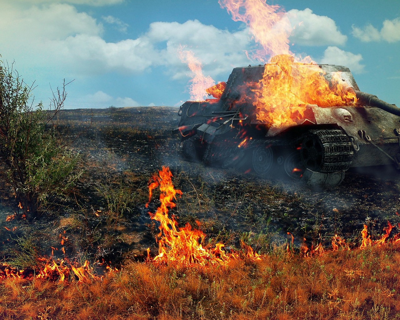 Горящий JagdTiger из игры World of Tanks