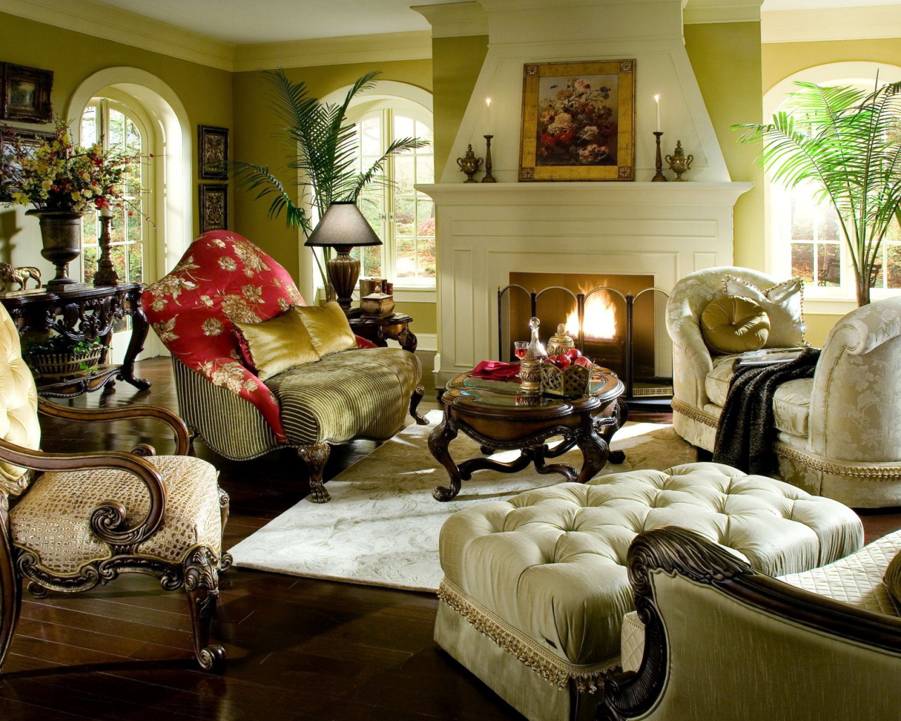 Комната с камином в стиле ретро