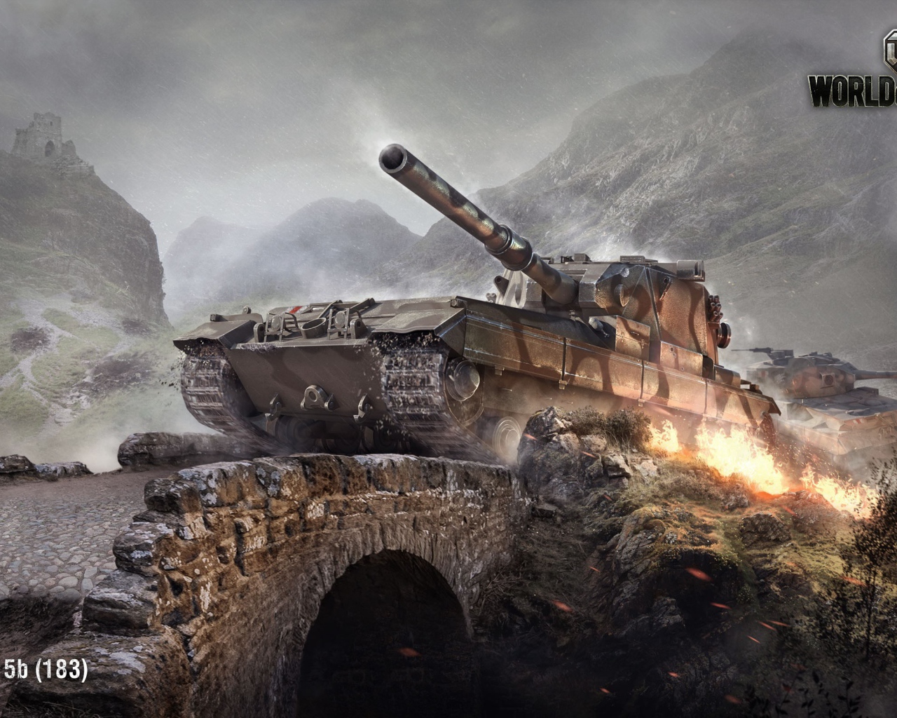 Tank FV215b on the bridge in the game World of Tanks