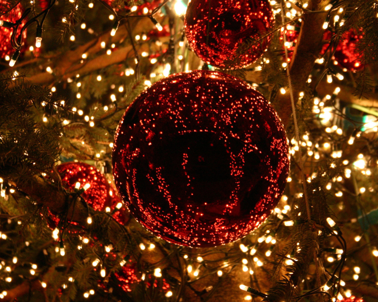 Яркие огни на елке в Новый год 2017