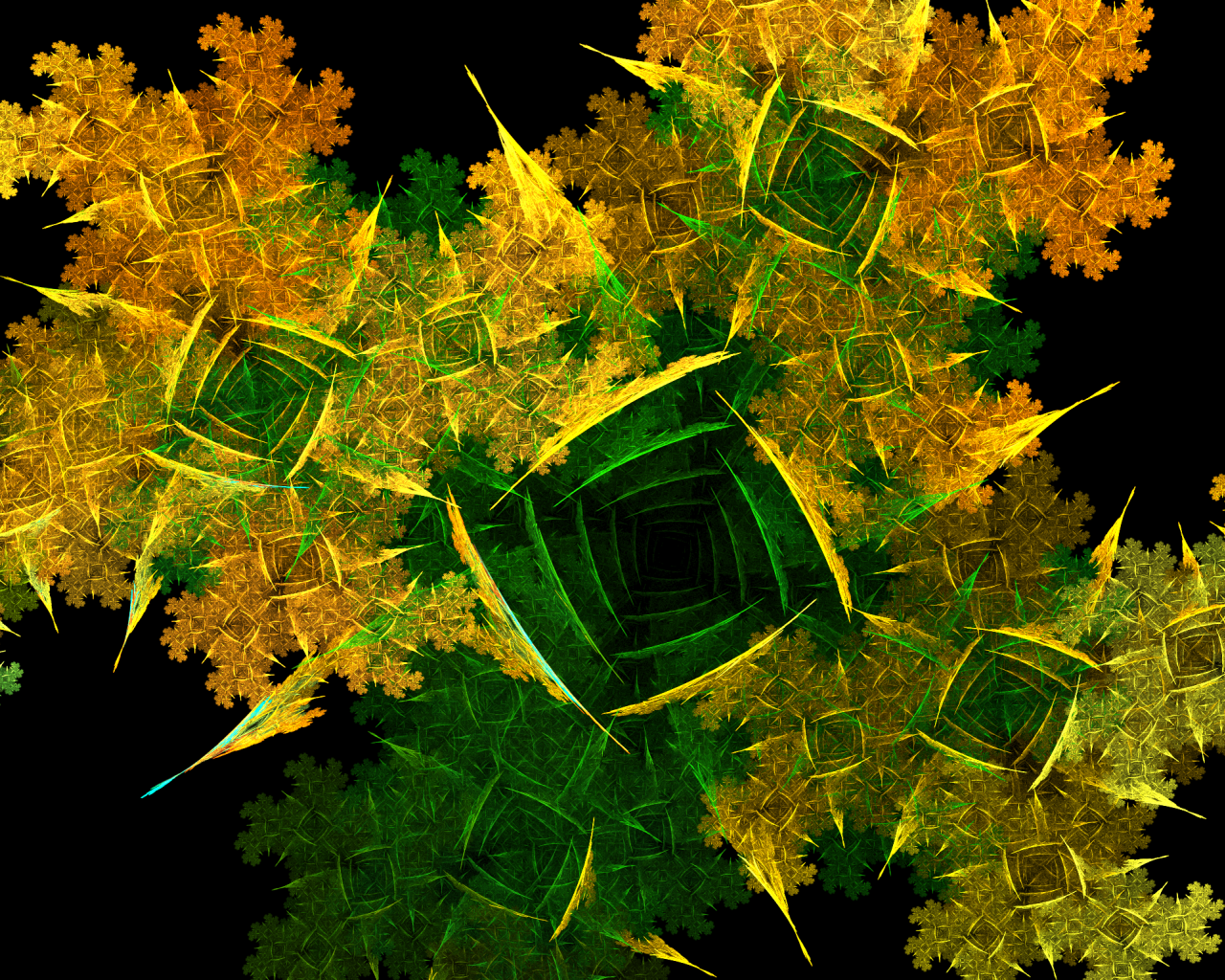 Абстрактный желто зеленый рисунок на черном фоне