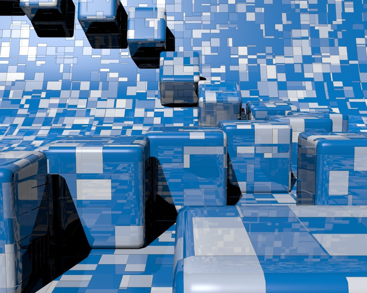 Сине - белые кубы 3D графика 