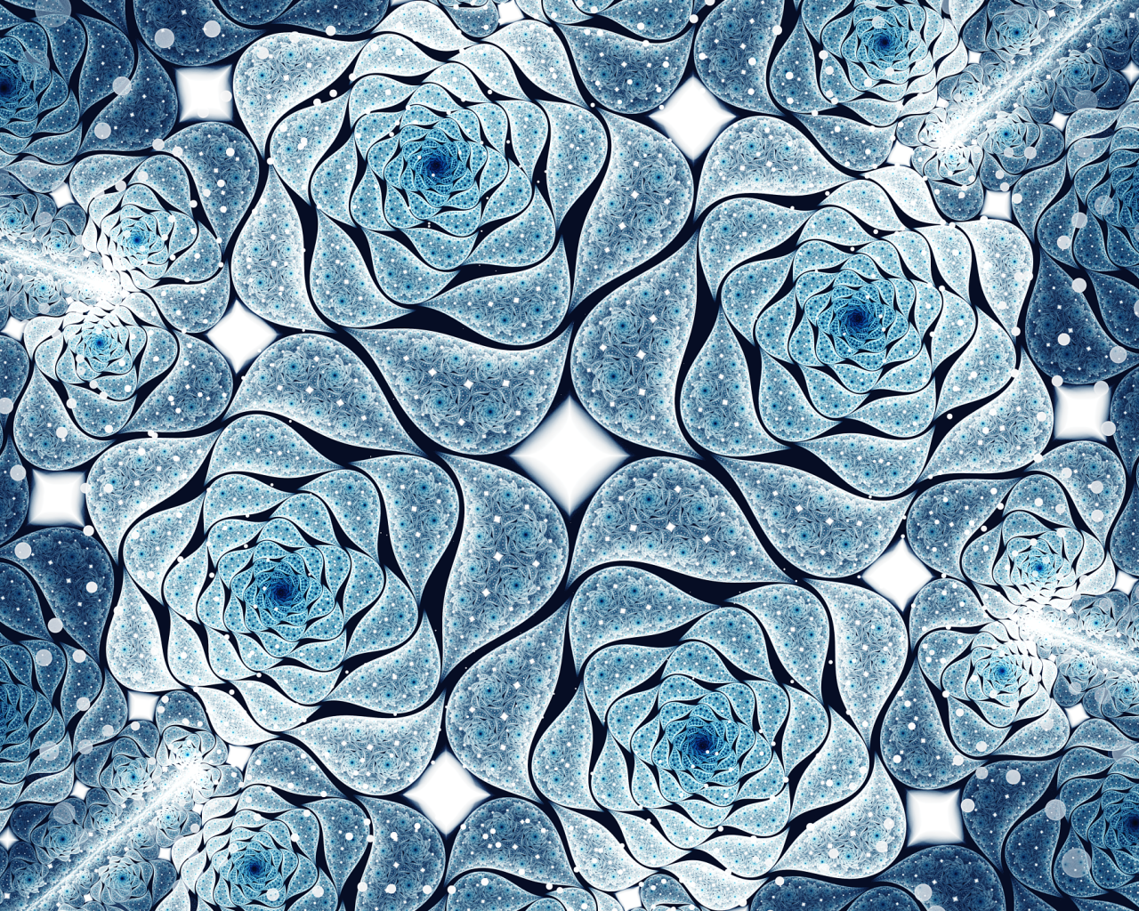Голубые абстрактные цветы, фрактальный рисунок